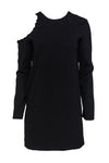 Asymmetric Polyester Shift Cold Shoulder Long Sleeves Round Neck Dress