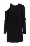 Asymmetric Cold Shoulder Long Sleeves Round Neck Shift Polyester Dress