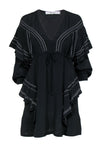 V-neck Sheath Long Sleeves Drawstring Sheath Dress/Little Black Dress With Ruffles