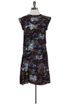 General Print Sleeveless Gathered Semi Sheer Back Zipper Fitted Round Neck Above the Knee Dress