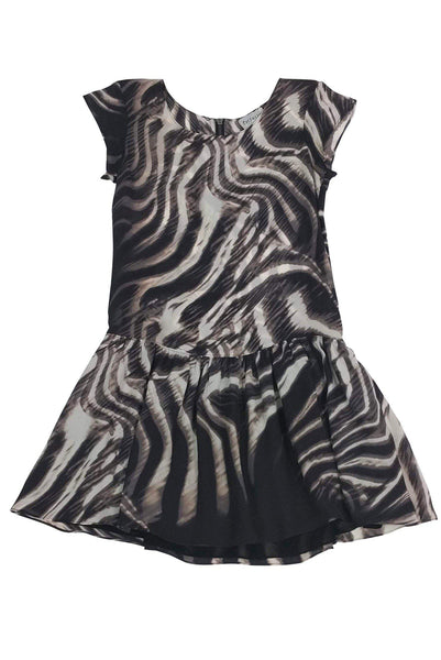 Animal Print Sheer Back Zipper Dropped Waistline Short Sleeves Sleeves Dress