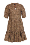 Tiered Animal Cheetah Print Summer Fall Shift Short Sleeves Sleeves Cotton Midi Dress With Ruffles