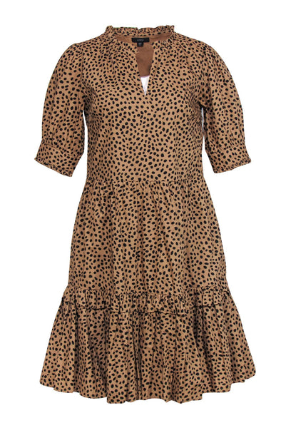 Short Sleeves Sleeves Tiered Shift Animal Cheetah Print Cotton Summer Fall Midi Dress With Ruffles