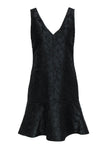 V-neck Sleeveless Embroidered Hidden Back Zipper Shift Floral Print Little Black Dress