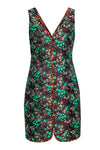 V-neck Fall Turtleneck Hidden Back Zipper Sleeveless Sheath Floral Print Sheath Dress