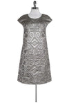 Tall Cap Sleeves General Print Back Zipper Embroidered Shift Round Neck Above the Knee Party Dress