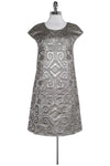 Tall Shift Cap Sleeves Round Neck General Print Above the Knee Back Zipper Embroidered Party Dress