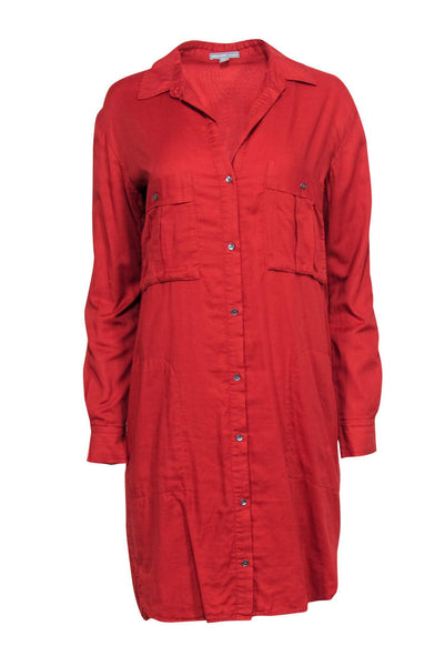 Shift Long Sleeves Pocketed Button Front Collared Shirt Dress