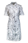 Button Front Illusion Cotton Floral Print Dress With a Bow(s)