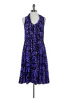 General Print Sleeveless Flowy Button Front Party Dress With Ruffles