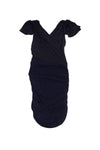 V-neck Elasticized Waistline Hidden Side Zipper Sleeveless Viscose Dress With Ruffles