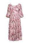 Floral Print Puff Sleeves Sleeves Sweetheart Dress With Ruffles