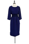 Round Neck 3/4 Sleeves Ribbed Slit Dress