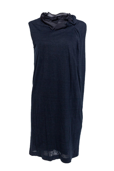 Linen Sleeveless Asymmetric Draped Shift Dress