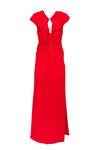 V-neck Polyester Hidden Back Zipper Open-Back Cutout Cap Sleeves Plunging Neck Maxi Dress