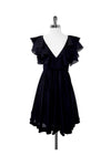 Pleated Hidden Side Zipper Collared Dress With Ruffles