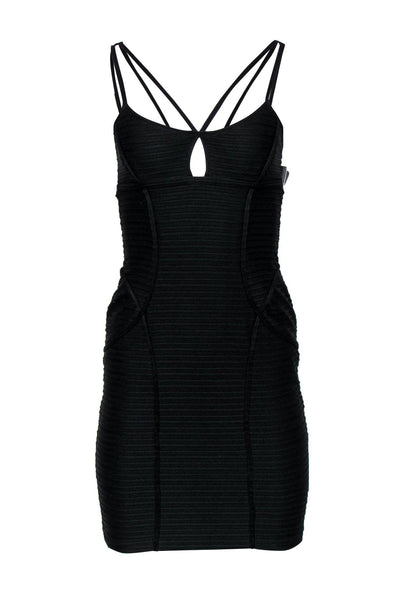 Sexy Scoop Neck Cutout Back Zipper Ribbed Bodycon Dress/Little Black Dress