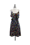 Silk Floral Print Spaghetti Strap Elasticized Tie Waist Waistline Dress With Ruffles