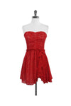 Strapless Sweetheart Ruffle Trim Gathered Hidden Back Zipper Dress With a Bow(s)