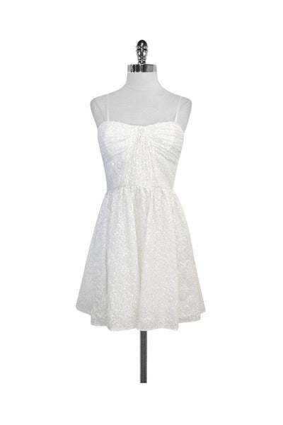 Sweetheart Floral Print Polyester Sleeveless Flared-Skirt Sequined Hidden Back Zipper Pleated Dress