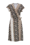 V-neck Slit Self Tie Wrap Short Sleeves Sleeves Animal Snake Print Dress