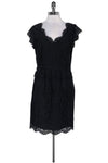 V-neck Above the Knee Cap Sleeves Lace Trim Hidden Side Zipper Keyhole Dress