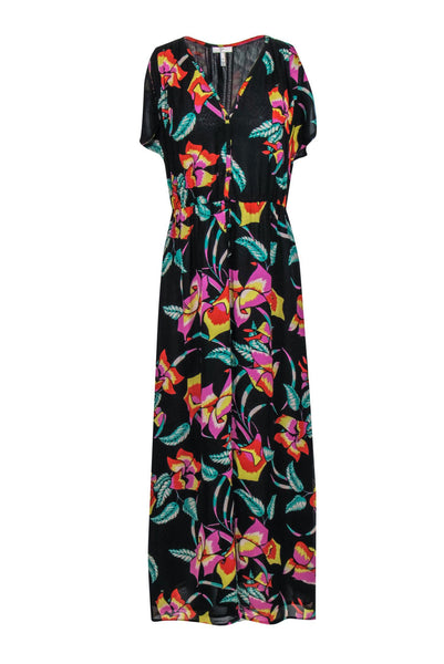 Tall V-neck Floral Print Flowy Button Front Sleeveless Beach Dress/Maxi Dress