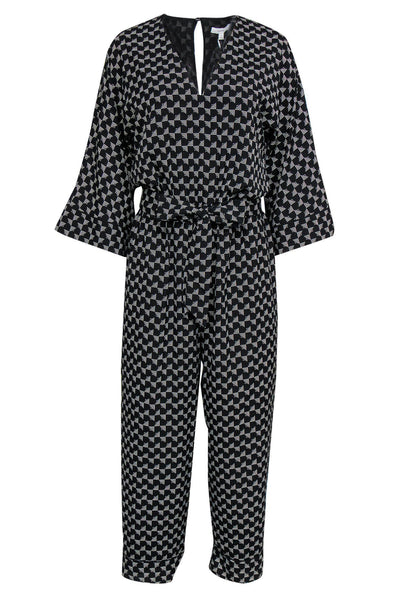 V-neck Polyester Elasticized Waistline Geometric Print Cutout Summer Party Dress/Jumpsuit