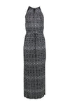 Round Neck General Print Rayon Slit Drawstring Cutout Sleeveless Beach Dress/Maxi Dress
