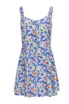 V-neck Smocked Summer Sleeveless Short Floral Print Fit-and-Flare Hidden Back Zipper Fitted Dress