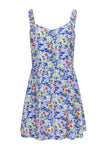 V-neck Short Sleeveless Summer Fit-and-Flare Fitted Hidden Back Zipper Smocked Floral Print Dress