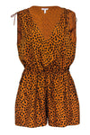 V-neck Polyester Summer Animal Leopard Print Sleeveless Elasticized Waistline Romper