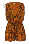 V-neck Polyester Animal Leopard Print Summer Elasticized Waistline Sleeveless Romper