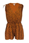 V-neck Animal Leopard Print Elasticized Waistline Summer Sleeveless Polyester Romper