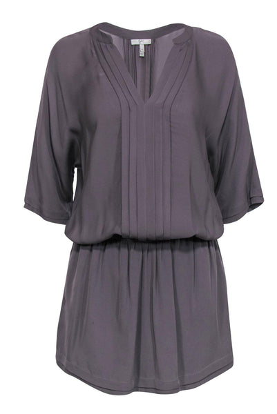 Tall Tall V-neck Fitted Pleated Silk Elasticized Waistline Short Sleeves Sleeves Peasant Dress