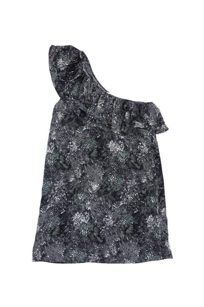 One Shoulder Silk General Print Dress With Ruffles