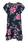 Scoop Neck Dropped Waistline Cutout Floral Print Sleeveless Spring Summer Dress With Ruffles