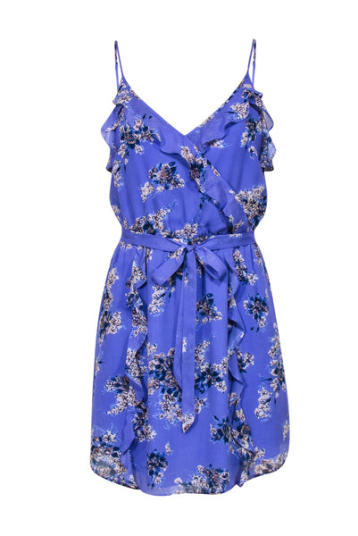 V-neck Fit-and-Flare Elasticized Waistline Sleeveless Floral Print Spring Fitted Dress With Ruffles