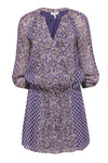 V-neck Gathered Plunging Neck Short Paisley Print Dress