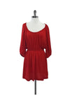 Polyester Pleated 3/4 Sleeves Scoop Neck Dress