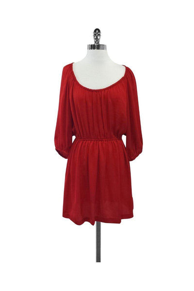 Pleated 3/4 Sleeves Polyester Scoop Neck Dress