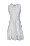 V-neck Lace Trim Fit-and-Flare Fitted Hidden Side Zipper Summer Sleeveless Dress