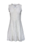 V-neck Fit-and-Flare Hidden Side Zipper Fitted Summer Lace Trim Sleeveless Dress