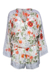 V-neck Elasticized Waistline Spring Pocketed Button Closure Floral Paisley Print Long Sleeves Romper