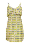 Summer Sleeveless Spaghetti Strap Cutout Scoop Neck Shift Geometric Print Silk Beach Dress