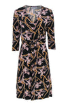 V-neck 3/4 Sleeves General Print Fitted Faux Wrap Dress