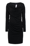 Draped Cowl Neck Long Sleeves Sheath Sheath Dress/Little Black Dress/Midi Dress