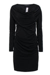 Cowl Neck Sheath Draped Long Sleeves Sheath Dress/Little Black Dress/Midi Dress