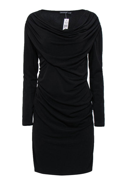 Draped Sheath Cowl Neck Long Sleeves Sheath Dress/Little Black Dress/Midi Dress