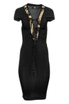 Sexy Sheath Animal Print Cap Sleeves Piping Draped Lace-Up Stretchy Sheath Dress